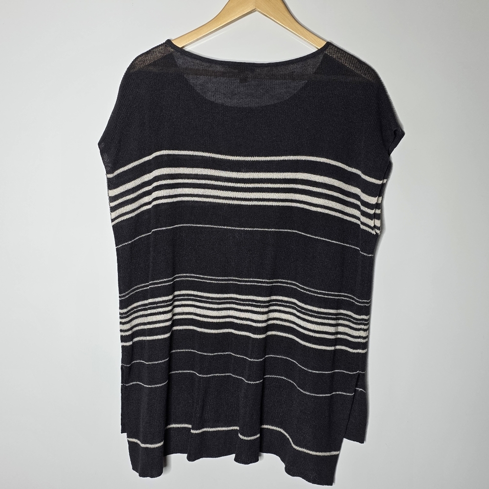 Eileen Fisher Black and white Striped Linen blend poncho style knit top Size 1X - Picture 3 of 8